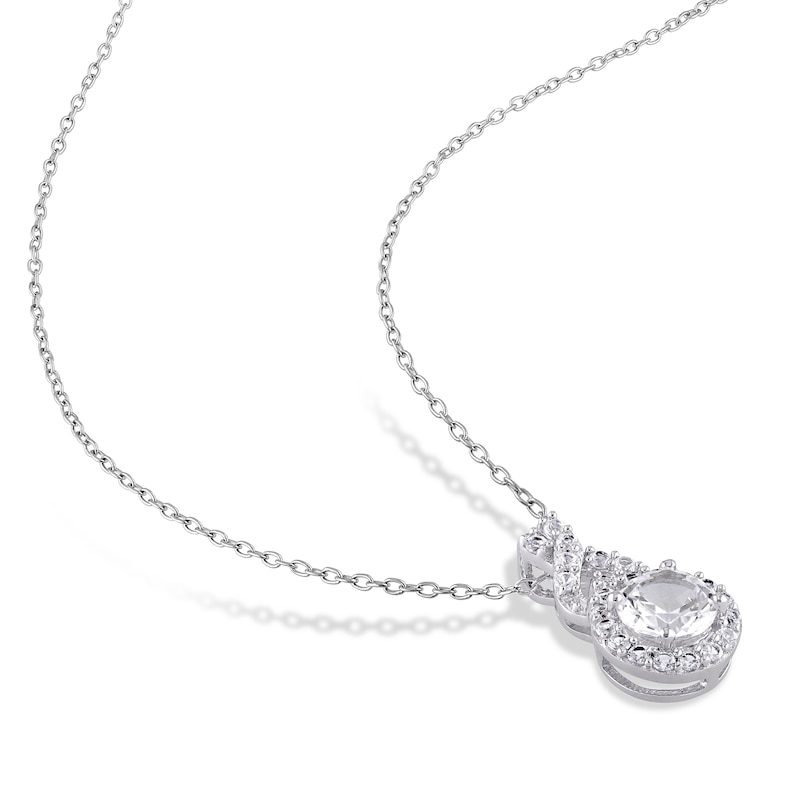 Main Image 2 of Lab-Created Sapphire Necklace Round Sterling Silver