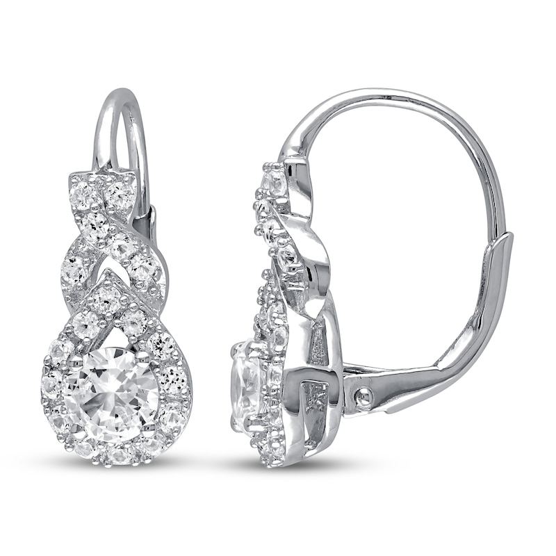 Main Image 1 of Lab-Created Sapphire Earrings Round Sterling Silver