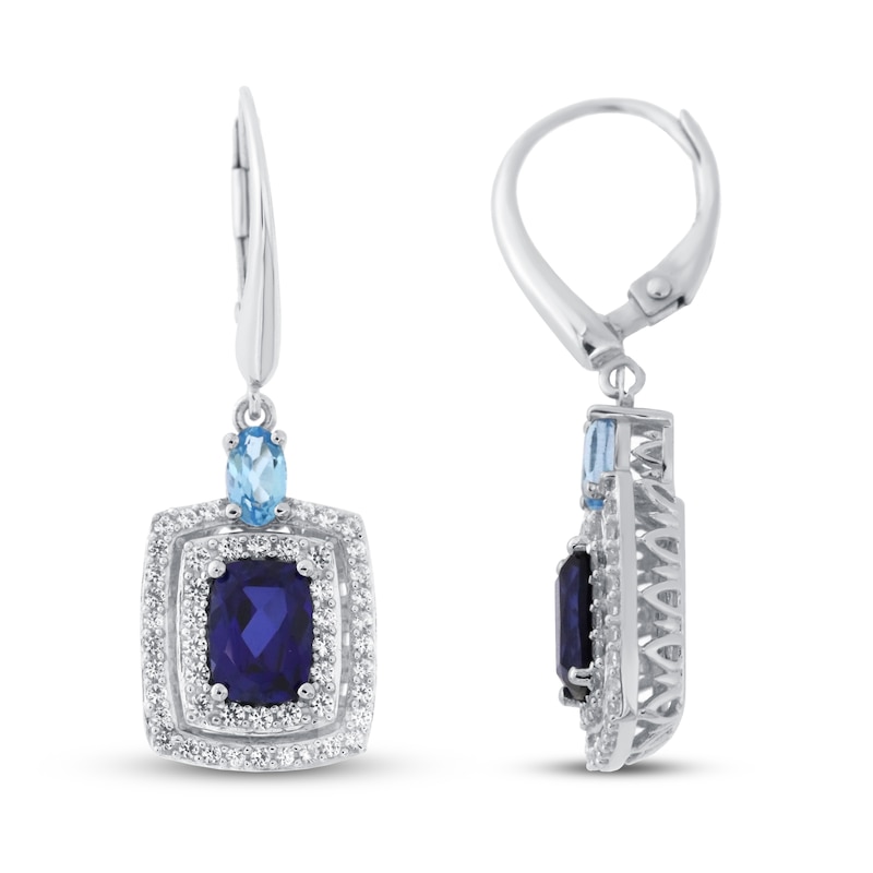 Main Image 1 of Natural Topaz & Lab-Created Sapphire Earrings Sterling Silver
