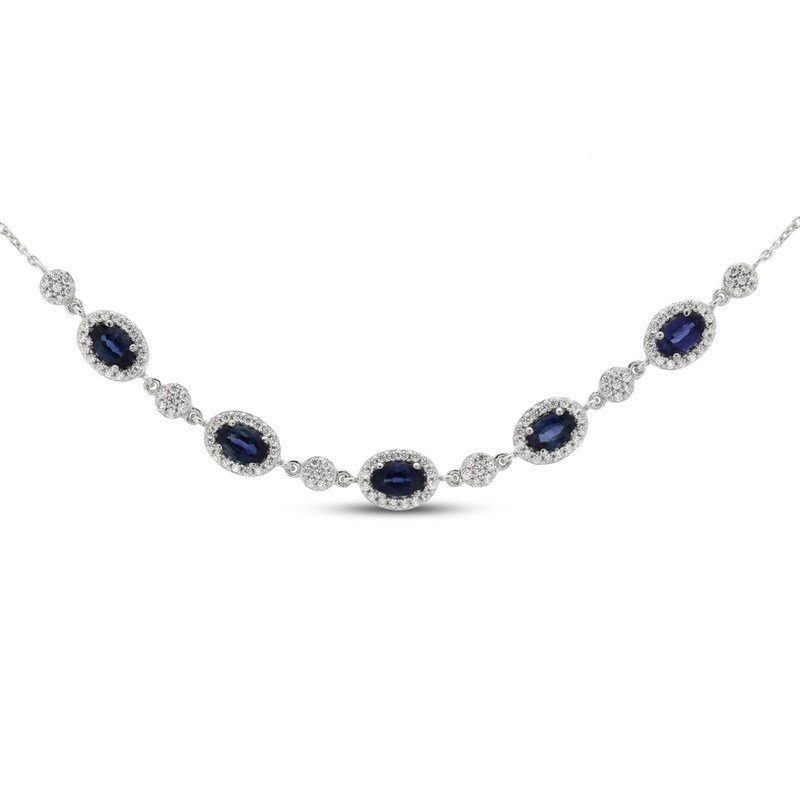 Main Image 1 of Natural Blue Sapphire Necklace 1/2 ct tw Diamonds 10K White Gold