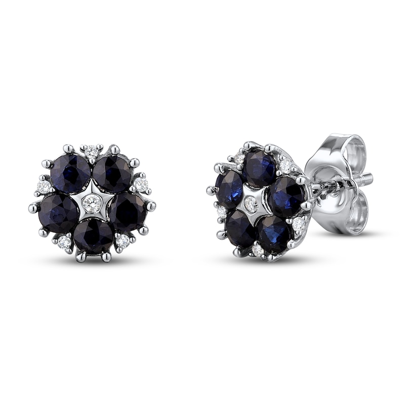 Blue Sapphire Earrings 1/20 ct tw Diamonds 10K White Gold