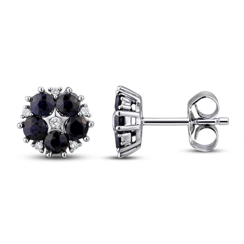 Main Image 2 of Blue Sapphire Earrings 1/20 ct tw Diamonds 10K White Gold