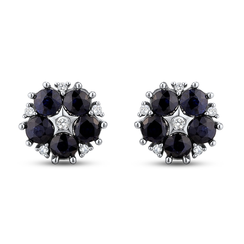 Main Image 3 of Blue Sapphire Earrings 1/20 ct tw Diamonds 10K White Gold