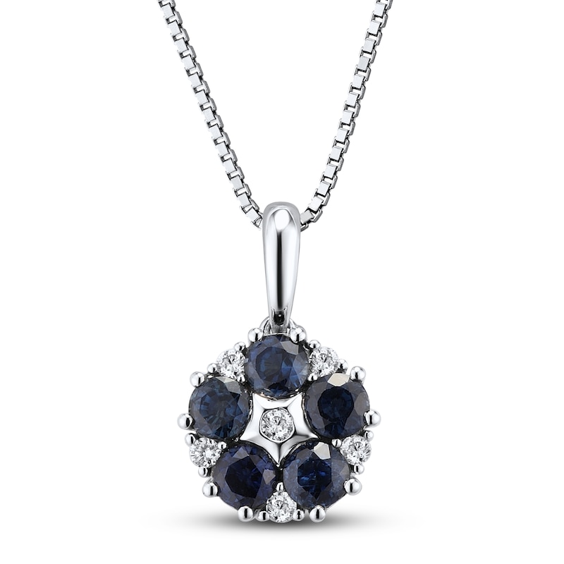 Main Image 1 of Blue Sapphire Necklace 1/15 ct tw Diamonds 10K White Gold
