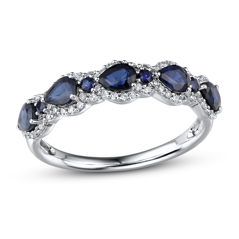 Blue Sapphire Ring 1/5 ct tw Diamonds 10K White Gold