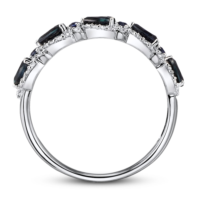 Blue Sapphire Ring 1/5 ct tw Diamonds 10K White Gold