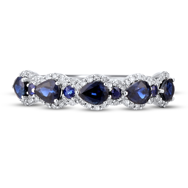 Blue Sapphire Ring 1/5 ct tw Diamonds 10K White Gold