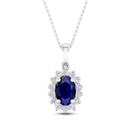 Blue Sapphire Necklace 1/5 ct tw Diamonds 10K White Gold