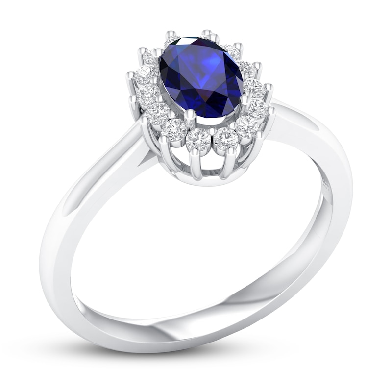 Blue Sapphire Ring 1/5 ct tw Diamonds 10K White Gold