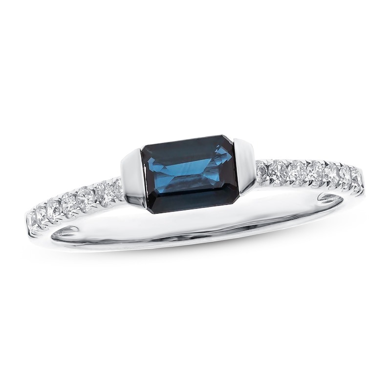 Main Image 1 of Blue Sapphire Ring 1/5 ct tw Diamonds 10K White Gold