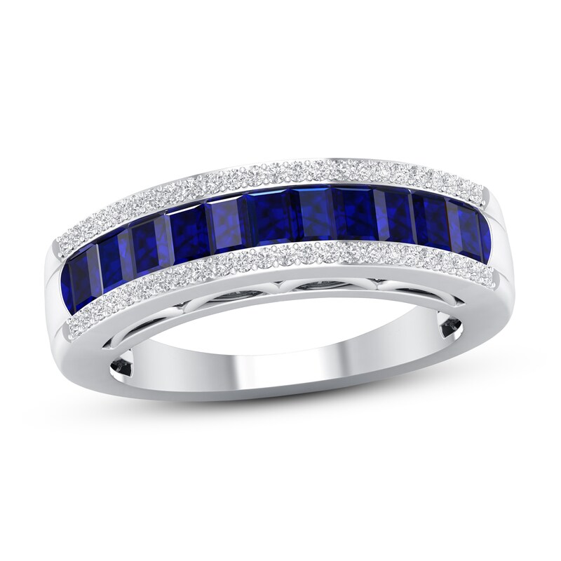 Main Image 1 of Blue Sapphire Ring 1/6 ct tw Diamonds 10K White Gold