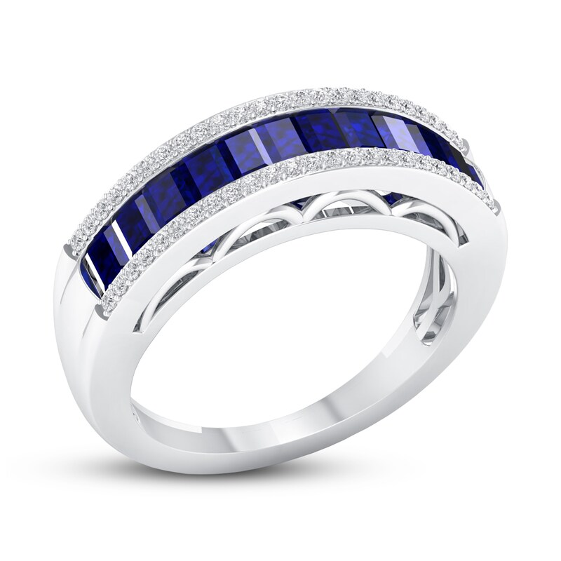 Main Image 4 of Blue Sapphire Ring 1/6 ct tw Diamonds 10K White Gold