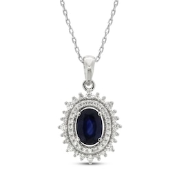 Natural Blue Sapphire Necklace 1/4 ct tw Diamonds 10K White Gold