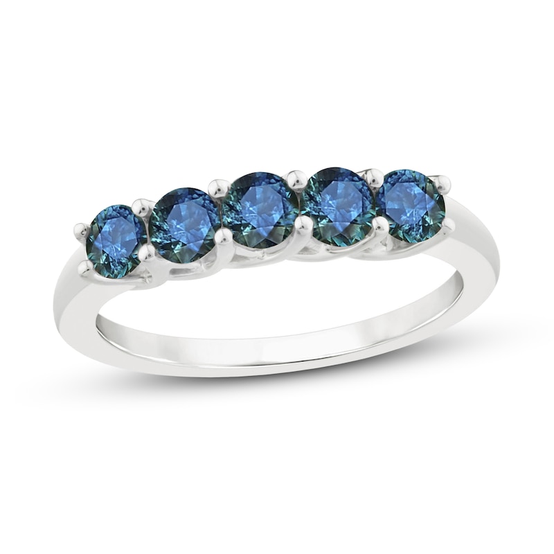 Montana Blue Round-Cut Natural Sapphire 5-Stone Ring 10K White Gold