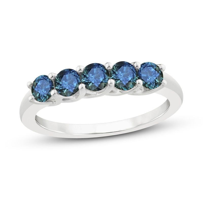 Main Image 1 of Montana Blue Round-Cut Natural Sapphire 5-Stone Ring 10K White Gold