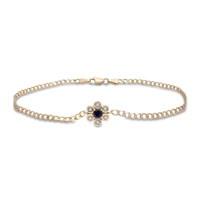 Main Image 1 of Blue Lab-Created Sapphire Anklet 1/20 ct tw Diamonds 10K Yellow Gold