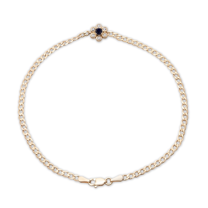 Main Image 2 of Blue Lab-Created Sapphire Anklet 1/20 ct tw Diamonds 10K Yellow Gold