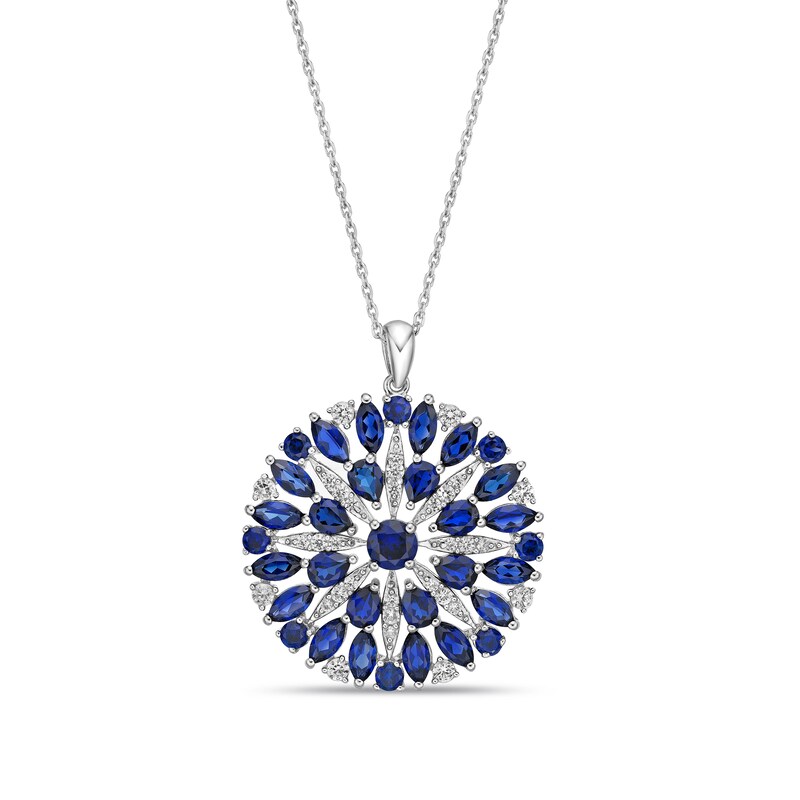 Main Image 1 of Natural Blue Sapphire Necklace 1/2 ct tw Diamonds 10K White Gold