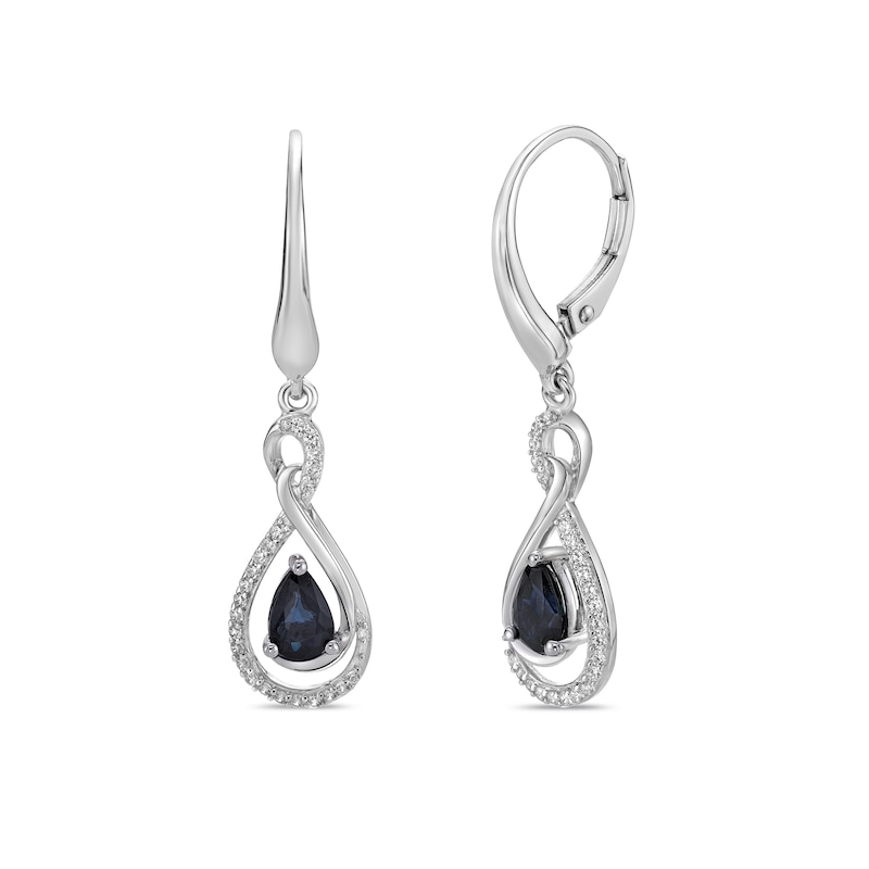 Main Image 1 of Natural Blue Sapphire Earrings 1/5 ct tw Diamonds 10K White Gold