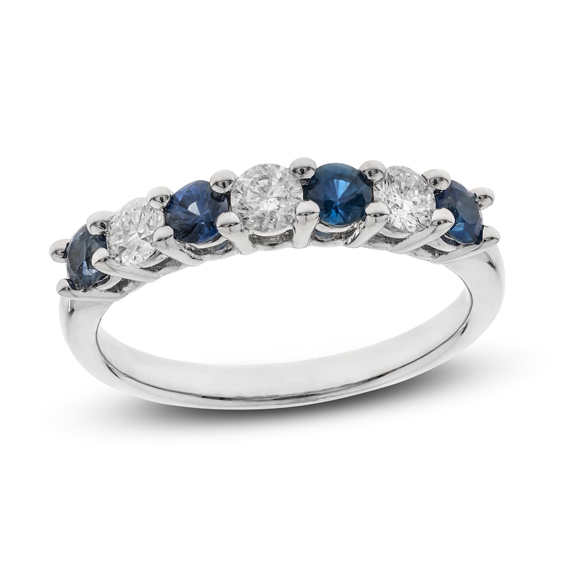 Main Image 1 of Natural Blue Sapphire Ring 1/3 ct tw Round 10K White Gold