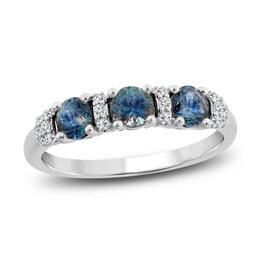 Montana Blue Natural Sapphire Ring 1/10 ct tw Diamonds 10K White Gold