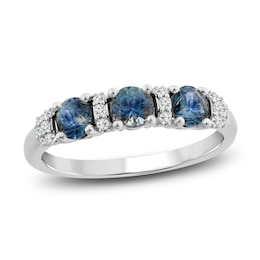 Montana Blue Round-Cut Natural Sapphire Ring 1/10 ct tw Diamonds 10K White Gold
