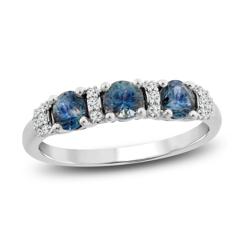 Main Image 1 of Montana Blue Round-Cut Natural Sapphire Ring 1/10 ct tw Diamonds 10K White Gold