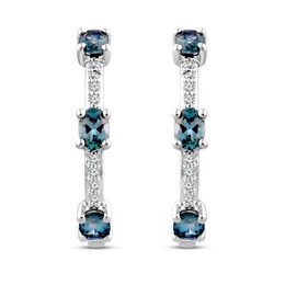 Montana Blue Natural Sapphire Earrings 1/8 ct tw Diamonds 10K White Gold