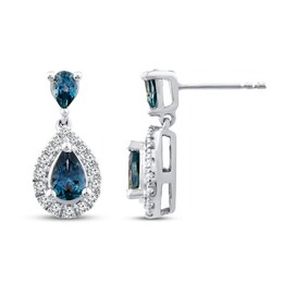 Montana Blue Natural Sapphire Earrings 1/5 ct tw Diamonds 10K White Gold