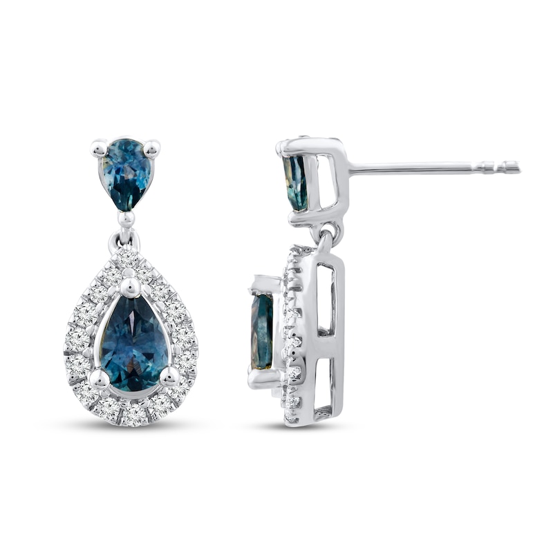 Main Image 1 of Montana Blue Natural Sapphire Earrings 1/5 ct tw Diamonds 10K White Gold