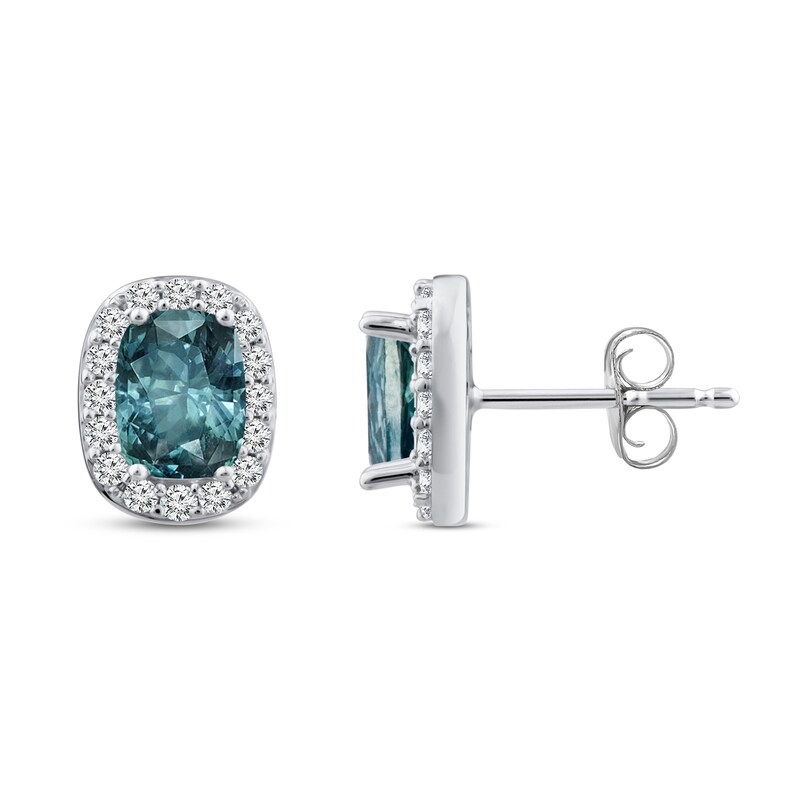 Main Image 1 of Montana Blue Natural Sapphire Stud Earrings 1/4 ct tw Diamonds 10K White Gold