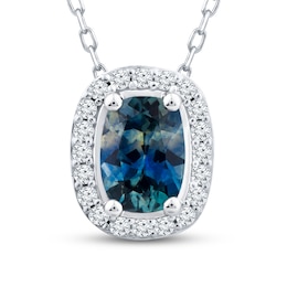 Montana Blue Natural Sapphire Necklace 1/6 ct tw Diamonds 10K White Gold