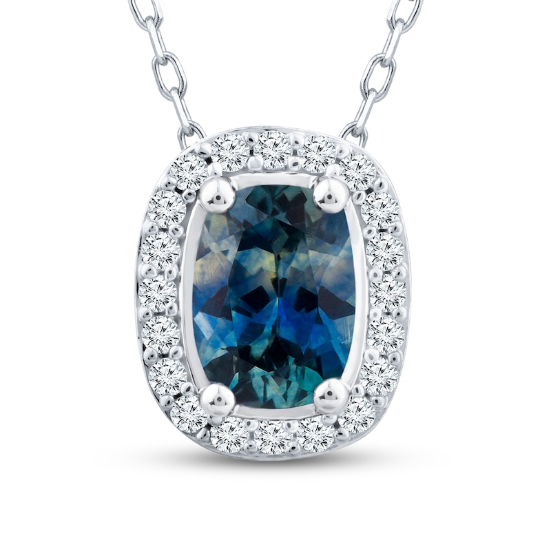Main Image 1 of Montana Blue Natural Sapphire Necklace 1/6 ct tw Diamonds 10K White Gold