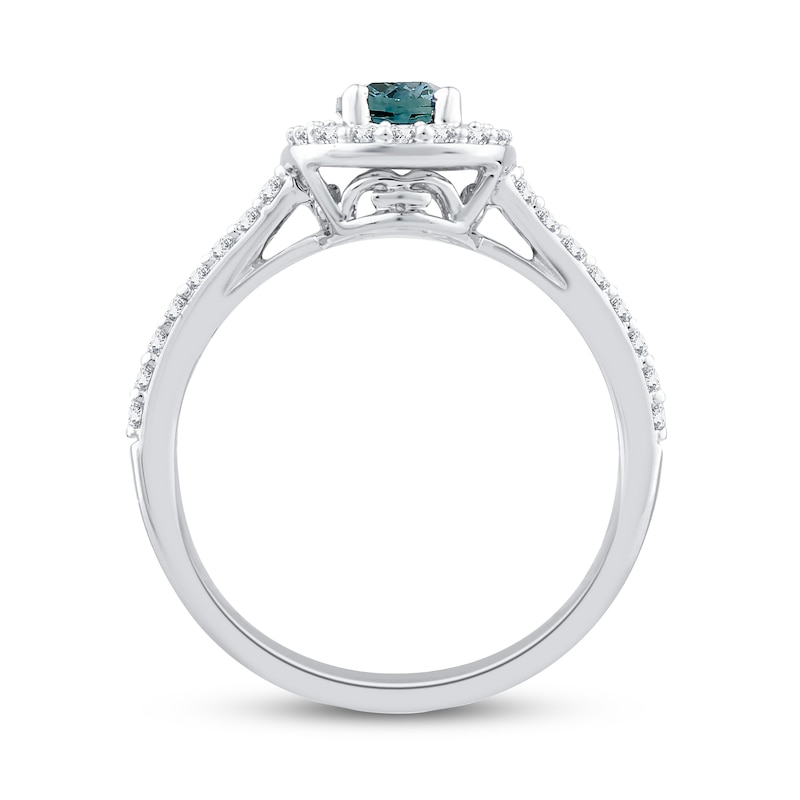 Montana Blue Cushion-Cut Natural Sapphire Ring 3/8 ct tw Round Diamonds 10K White Gold