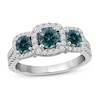 Thumbnail Image 1 of Montana Blue Round-Cut Natural Sapphire 3-Stone Ring 3/8 ct tw Diamonds 10K White Gold