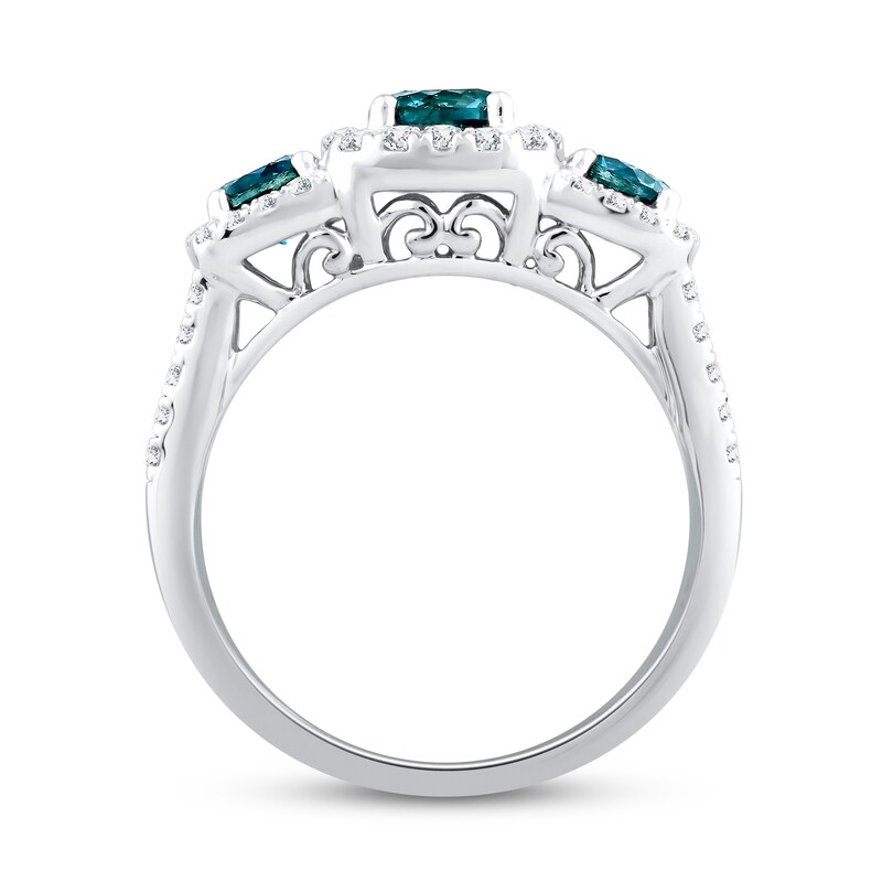 Main Image 2 of Montana Blue Round-Cut Natural Sapphire 3-Stone Ring 3/8 ct tw Diamonds 10K White Gold