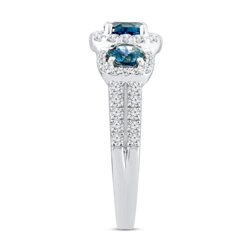 Main Image 3 of Montana Blue Round-Cut Natural Sapphire 3-Stone Ring 3/8 ct tw Diamonds 10K White Gold