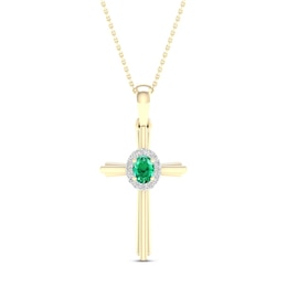 Natural Emerald Cross Necklace 1/20 ct tw Diamonds 10K Yellow Gold