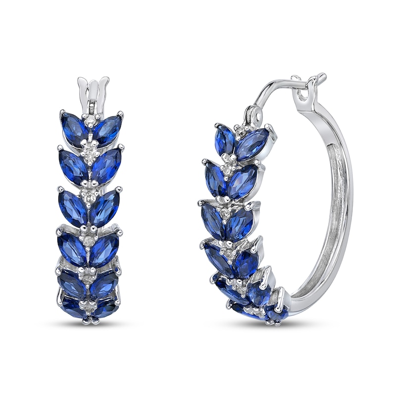 Main Image 1 of Ceylon Lab-Created Sapphire Earrings 1/15 ct tw Diamonds 14K White Gold