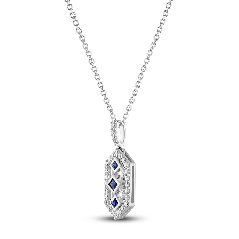 Vera Wang WISH Diamond & Natural Blue Sapphire Necklace 1/6 ct tw Round 10K White Gold