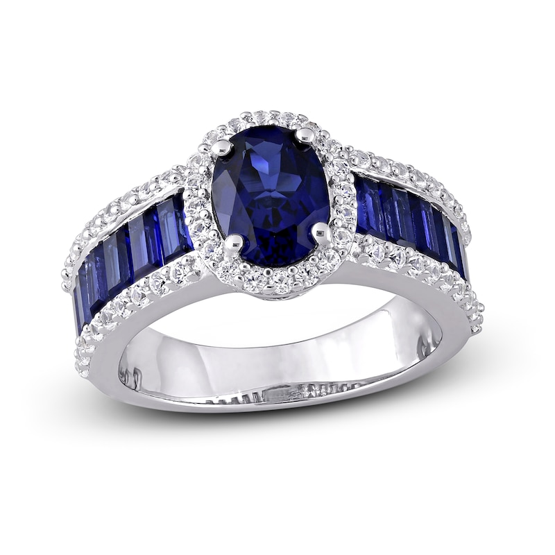 Main Image 1 of Blue & White Lab-Created Sapphire Ring Sterling Silver