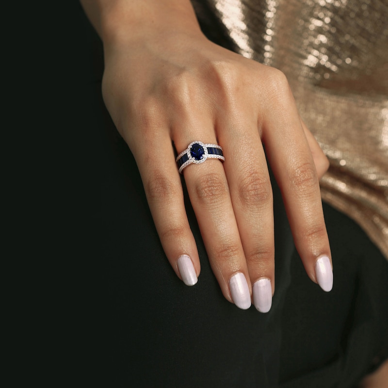 Main Image 3 of Blue & White Lab-Created Sapphire Ring Sterling Silver