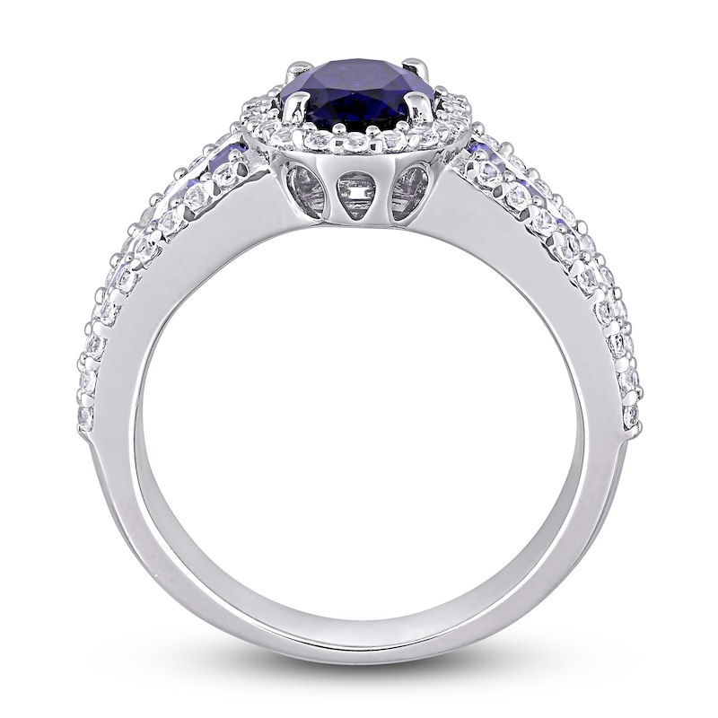 Main Image 5 of Blue & White Lab-Created Sapphire Ring Sterling Silver