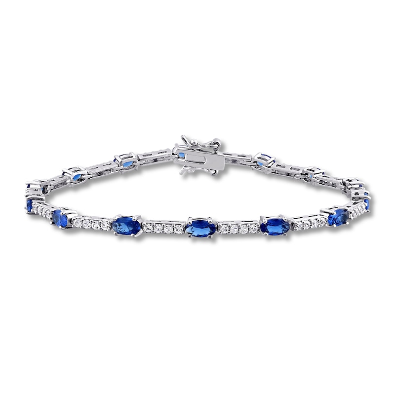 Main Image 1 of Blue & White Lab-Created Sapphire Tennis Bracelet Sterling Silver