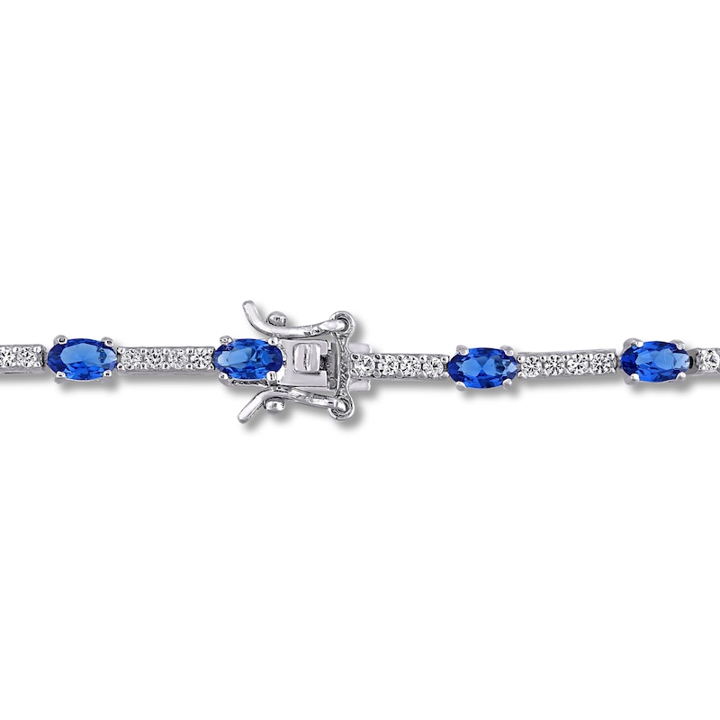 Main Image 4 of Blue & White Lab-Created Sapphire Tennis Bracelet Sterling Silver