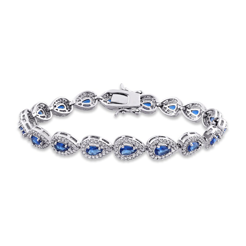 Blue & White Lab-Created Sapphire Tennis Bracelet Sterling Silver