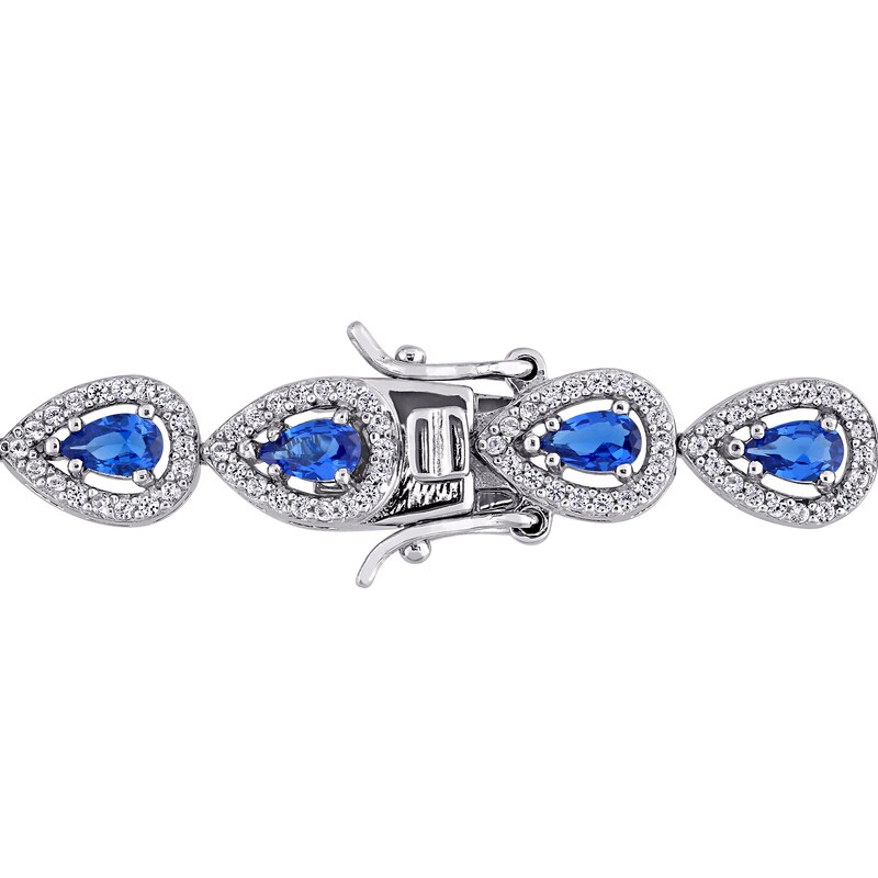 Blue & White Lab-Created Sapphire Tennis Bracelet Sterling Silver