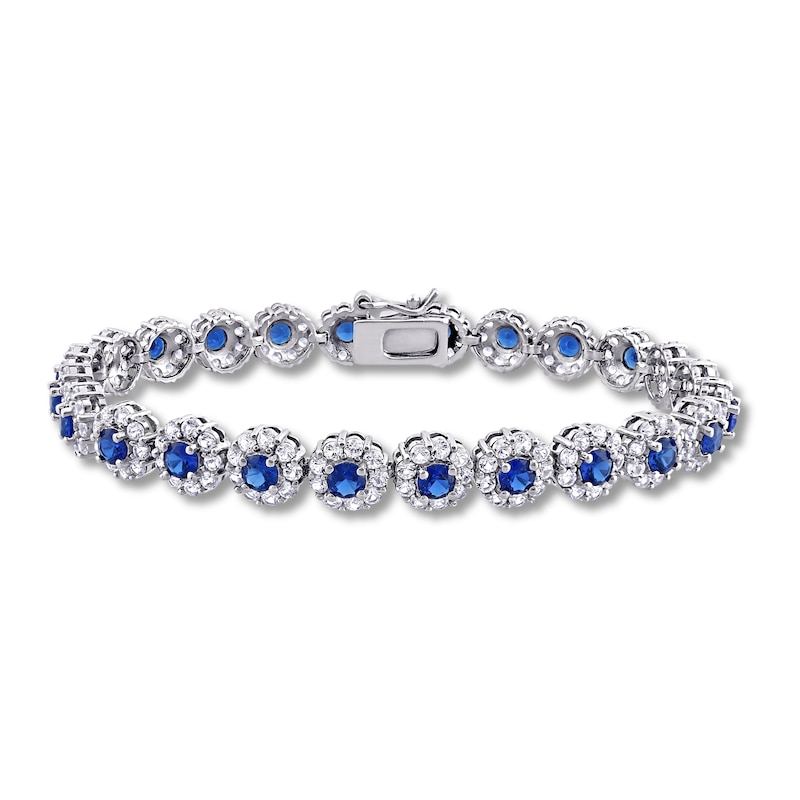 Main Image 1 of Blue & White Lab-Created Sapphire Tennis Bracelet Sterling Silver