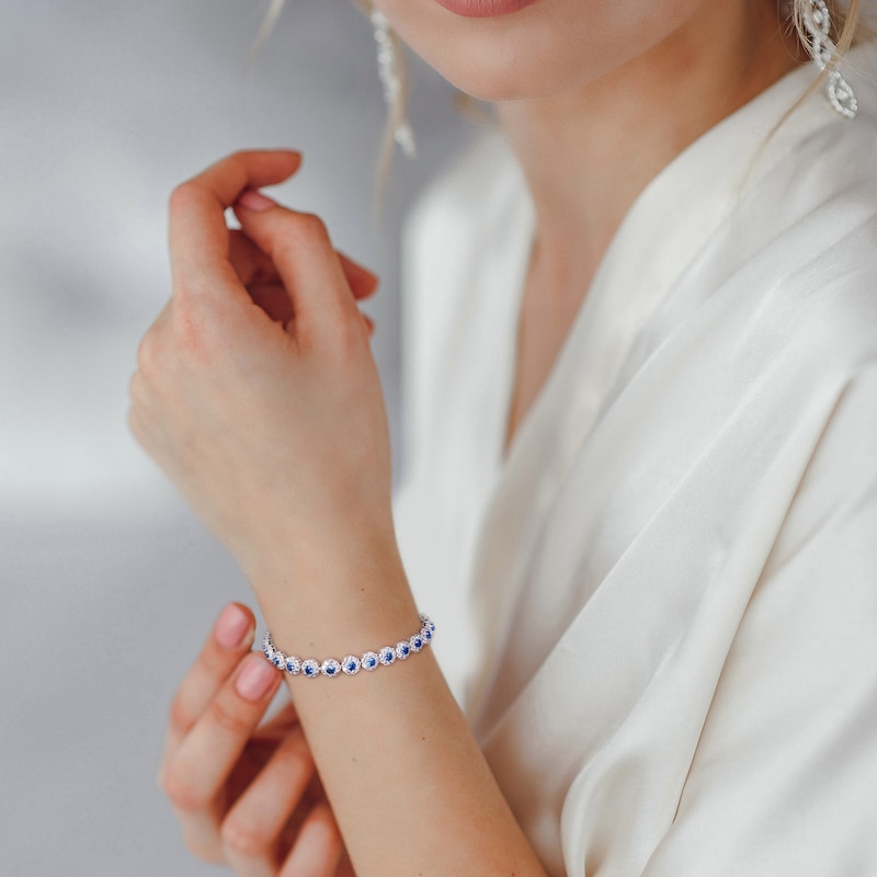 Main Image 3 of Blue & White Lab-Created Sapphire Tennis Bracelet Sterling Silver