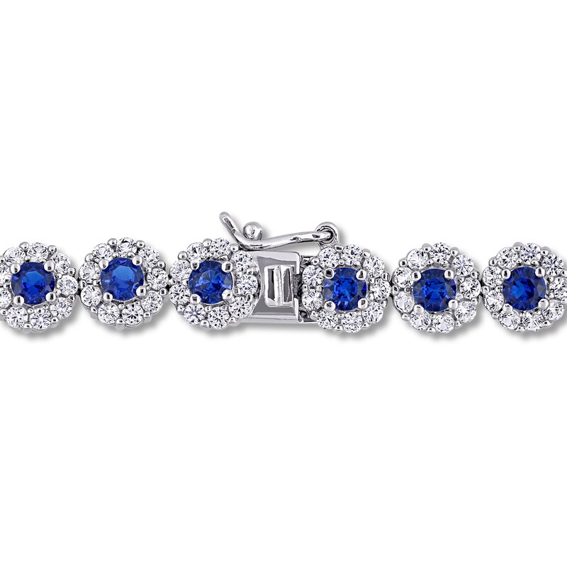 Blue & White Lab-Created Sapphire Tennis Bracelet Sterling Silver